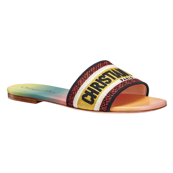 Christian Dior Dway Rainbow Multicolor Embroidered Logo Slide Flat Sandal 41.5 - Picture 3 of 12